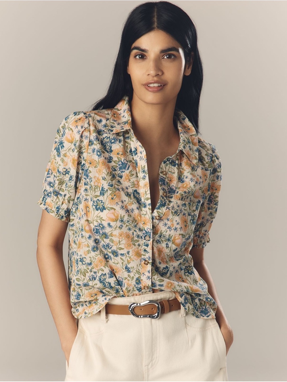 Anthropologie Pilcro Aly Puff-Sleeve Floral Blouse